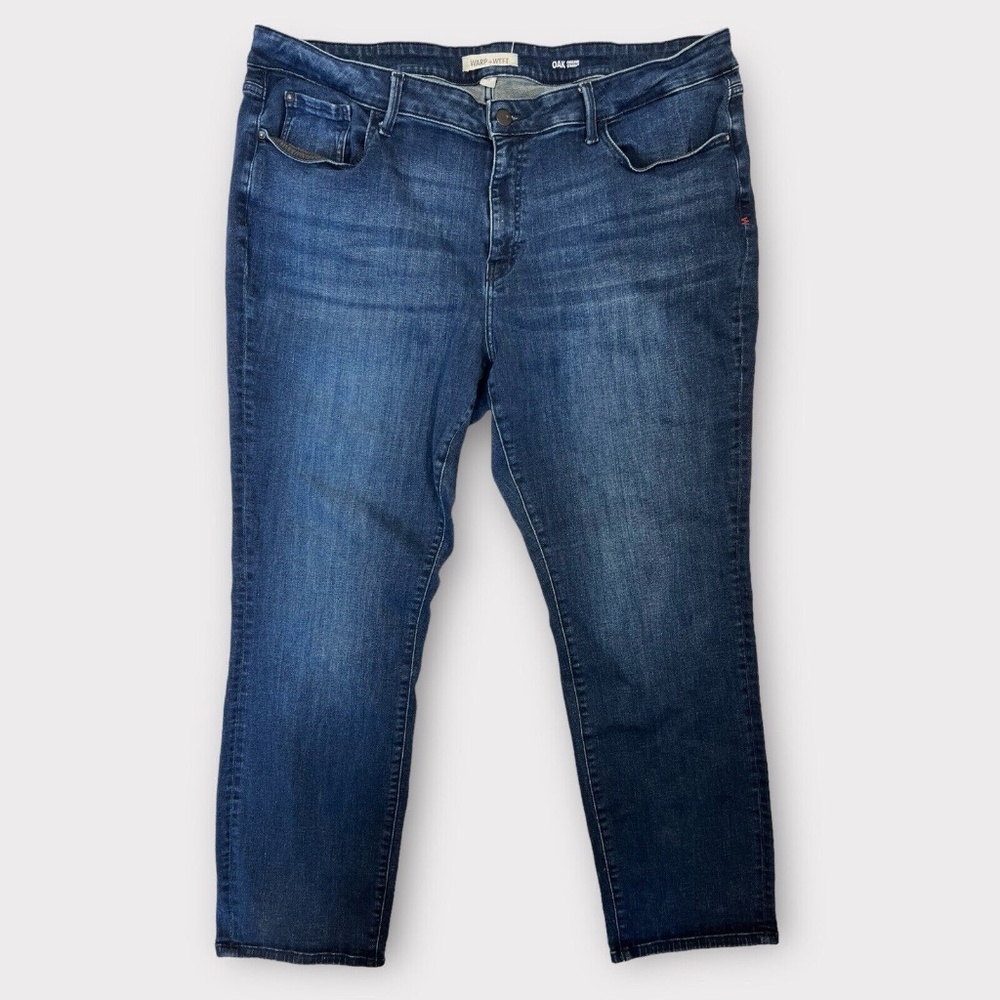 Warp+Weft Jeans High Rise Straight Oak Oakland Blue Plus‎ 22 Stretch Med Wash